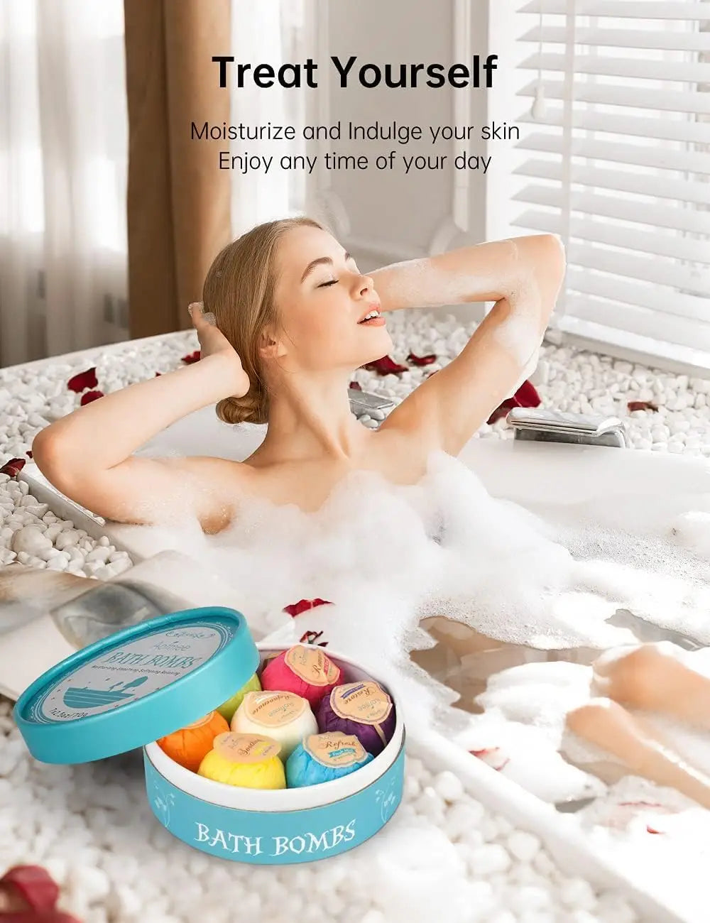 7pcs Natural Handmade Bath Bombs for Women & Kids, Spa Gift Set with Essential Oils for Birthday Christmas