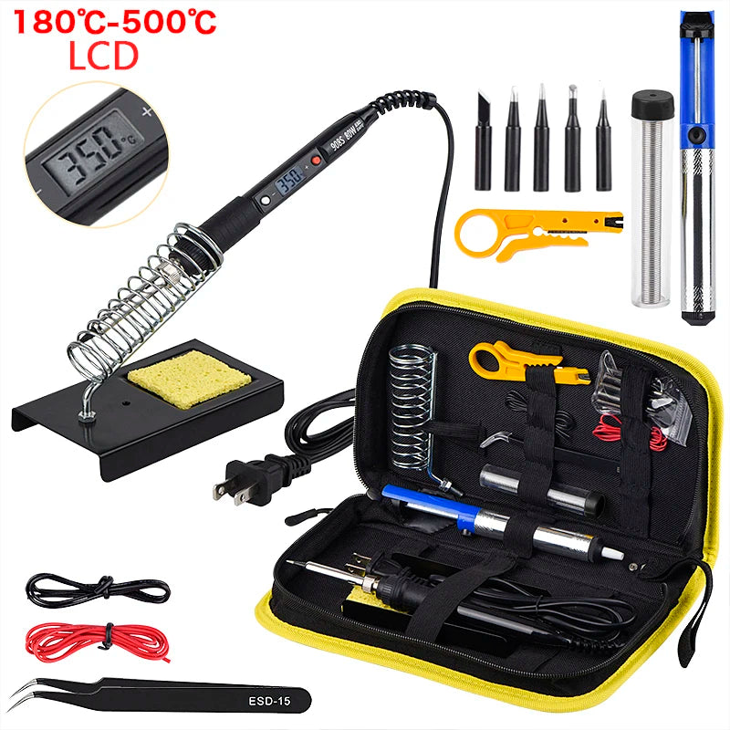 JCD 80W Electric Soldering Iron Kit LCD Display Temperature Adjustable 220V 110V With Solder Paste Iron Tips Welding Tools Set