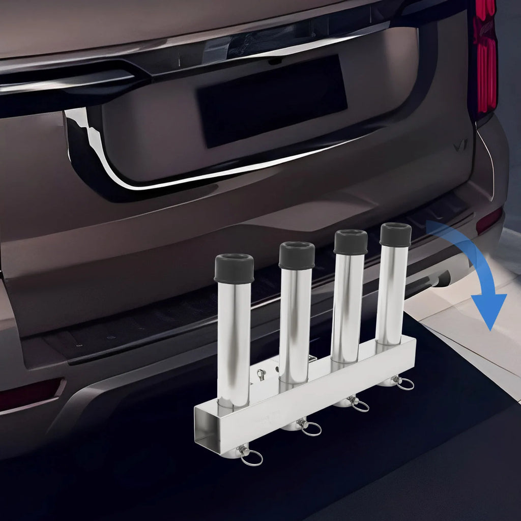 4 Tubes Fishing Rod Holder Bracket Stainless Steel Pole for Cars, Hitch Mount Rod Holder, Truck Adjustment Fishing Rod Rack