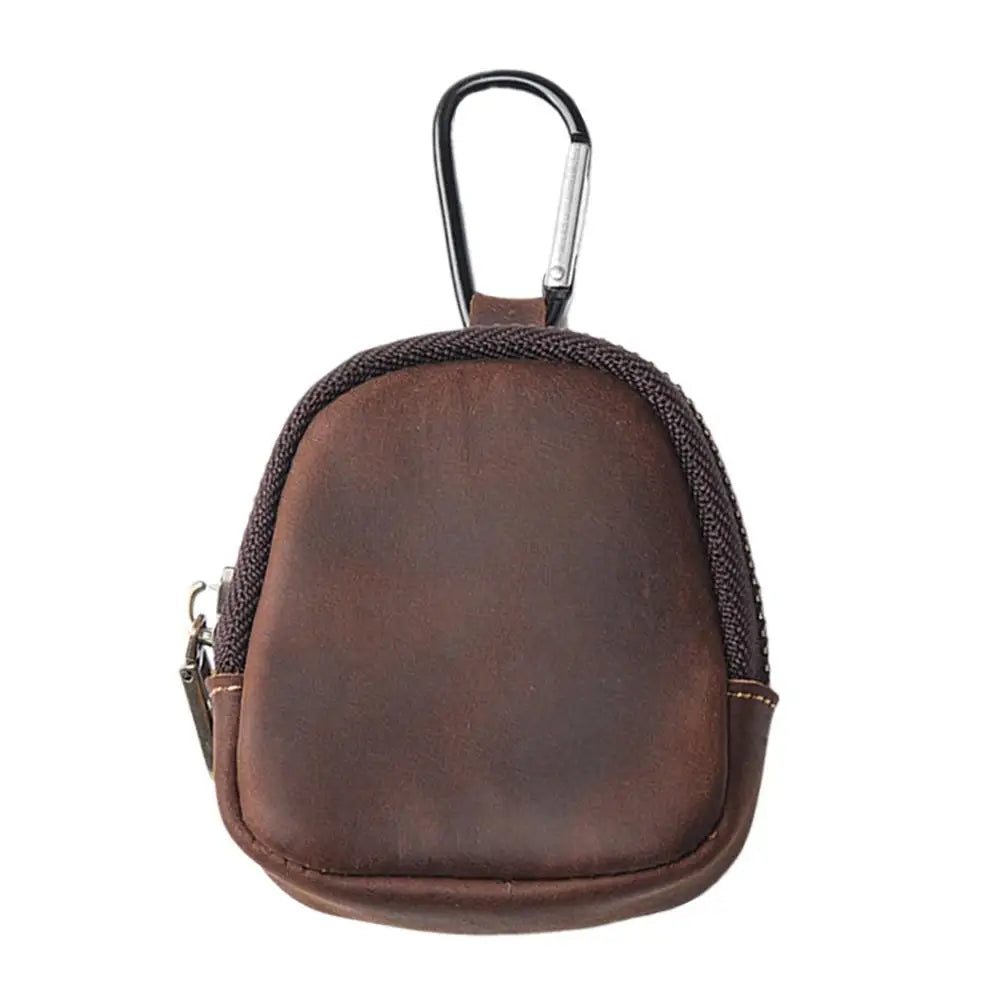 Stylish Retro PU Leather Change Purse Small Zipper Coin Pouch with Carabiner,Mini Keychain Coin Purse Wallet Charm for Women Men