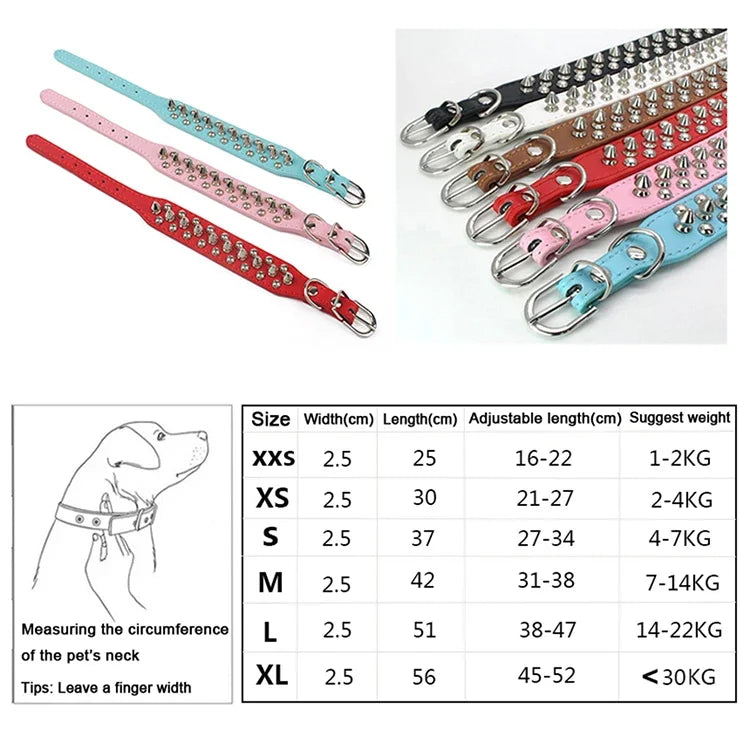 Adjustable Leather Pet Dog Collar Neck Strap Supplies PU Leather Punk Rivet Spiked Dog Collar Pet Collars for Small Dog Cat