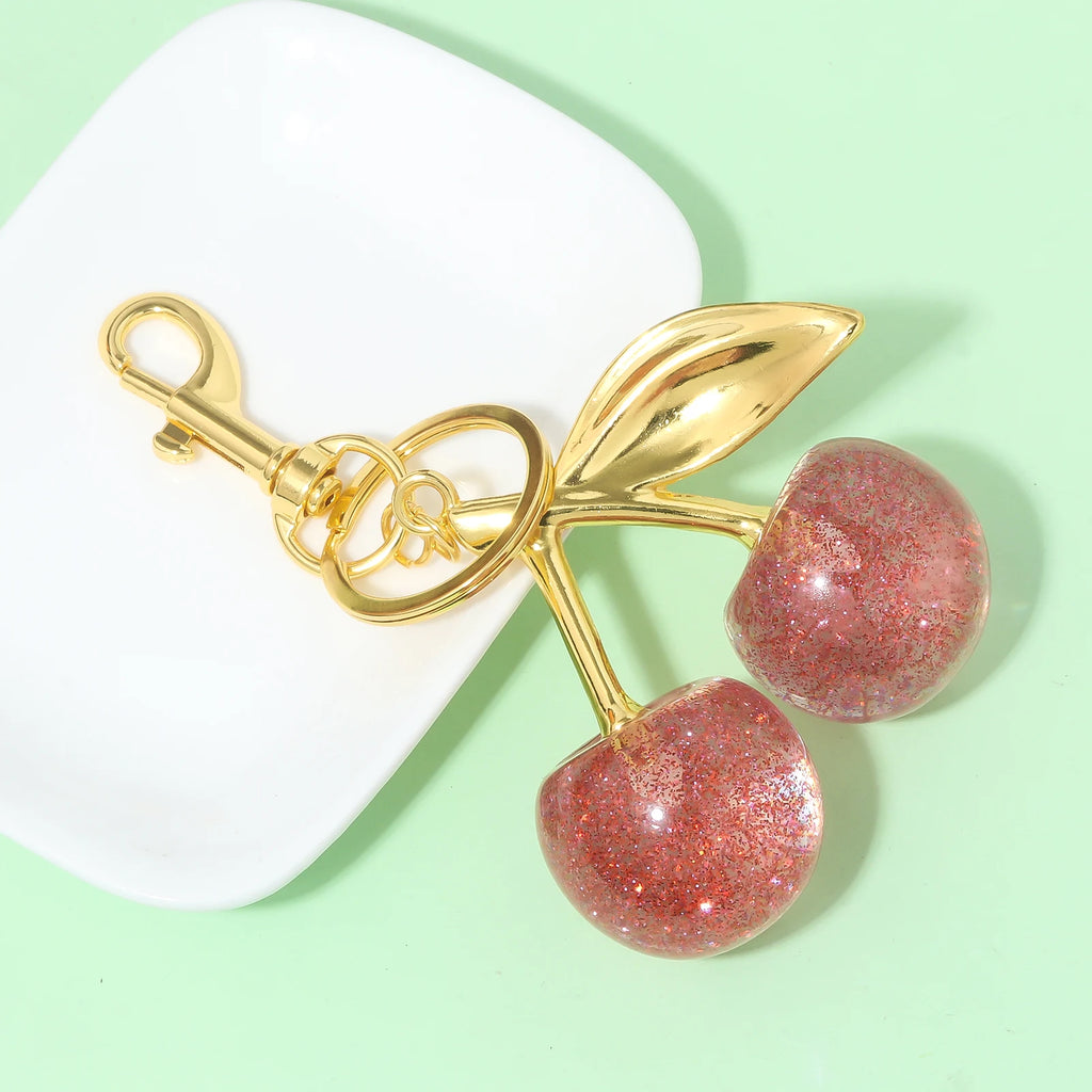 Fashion Red Cherry Keychain Pendant Summer Fruits Keyring for Women Men Bag Jewelry Accessory Gift