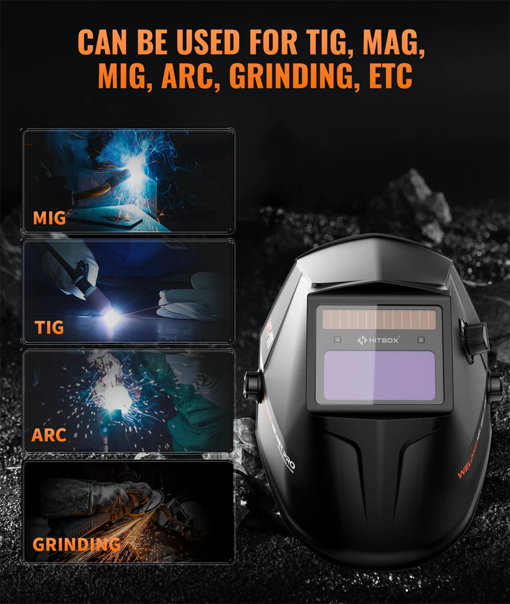 HITBOX Welding Helmet Auto Darkening Welding Mask For TIG MIG ARC Welder Machine Large View True Color DIN9-13 93*43MM Vision