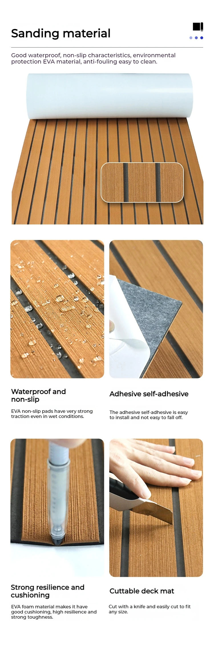 4 Colors 2400x450x6mm EVA Self-Adhesive Foam Boat Flooring Faux Teak Decking Sheet Pad For Boat Marine Yacht RV Deck Sheet Mat