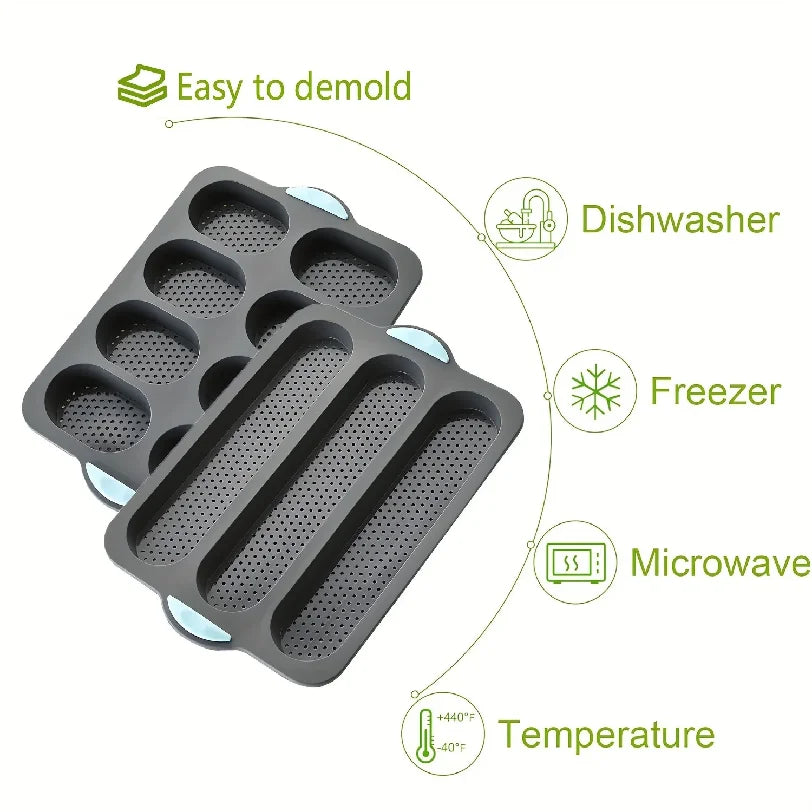 Molde de Silicona Antiadherente para Pan y Salchicha | 3 y 8 Cavidades | Horno 🍞