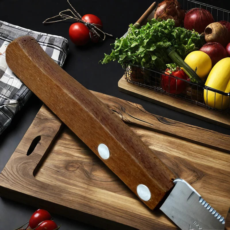 Wood Handle Fine Tooth Serrated Steak Knife Set Cutlery Stainless Steel Sharp Serrated Table Knife Dishwasher Safe Suitable