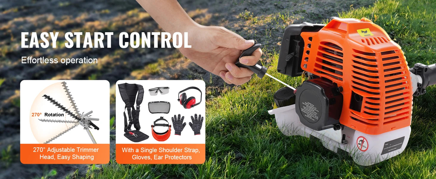SucceBuy 43CC 6-in-1Multi-Functional Trimming Tools Gas Hedge Trimmer Weed Eater String Trimmer Brush Cutter Edger Pole Chainsaw