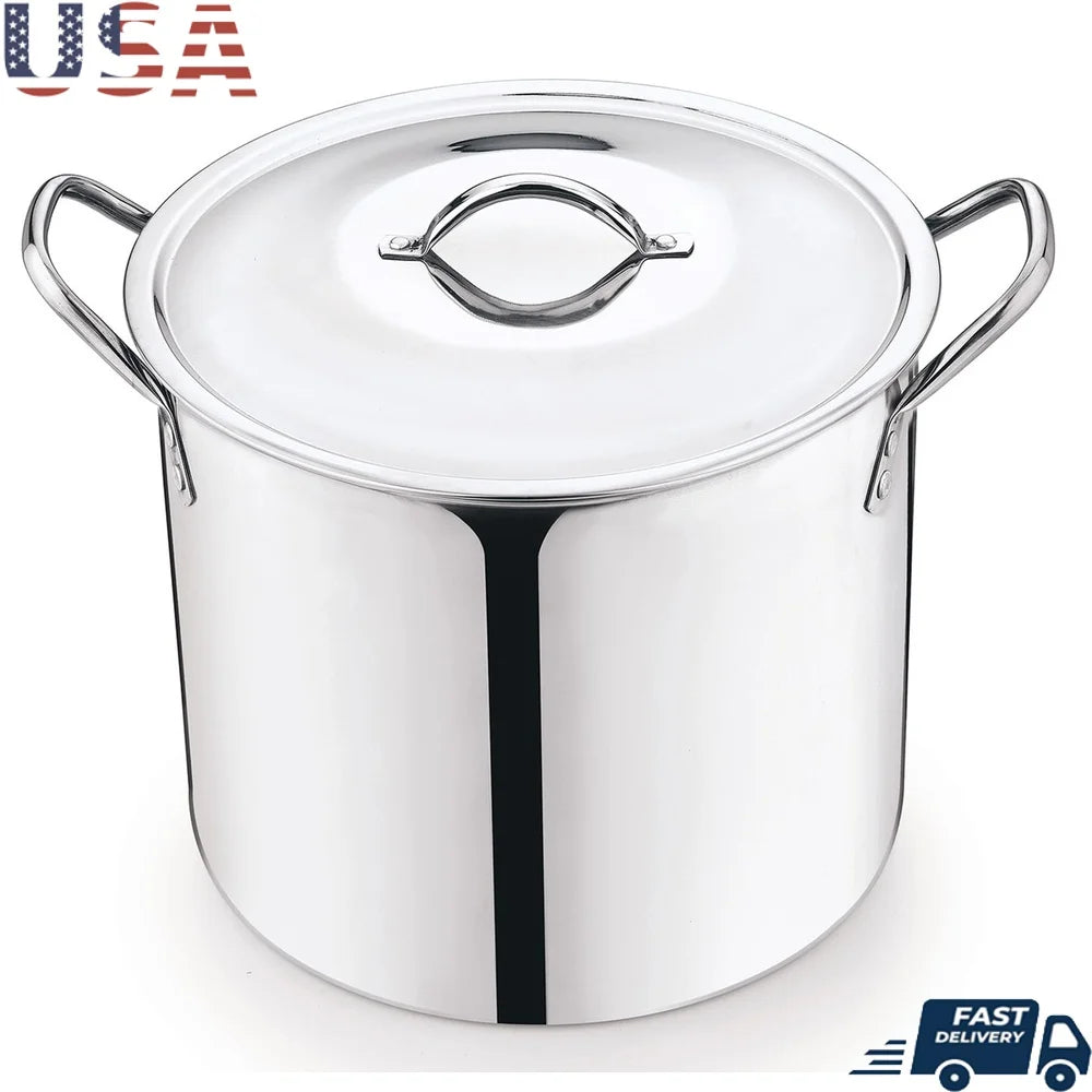 Olla de Sopa Acero Inoxidable 12Qt | Asas Frescas | Cocina Pesada | Estofado y Caldo
