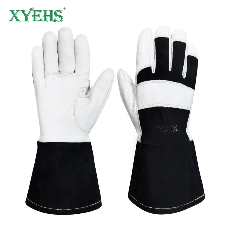 XYEHS 1 Pair Long Cuff Premium Goatskin TIG Welding Safety Work Gloves Heat Resistant Spark-Resistant BacK Cowsplit Long Cuff