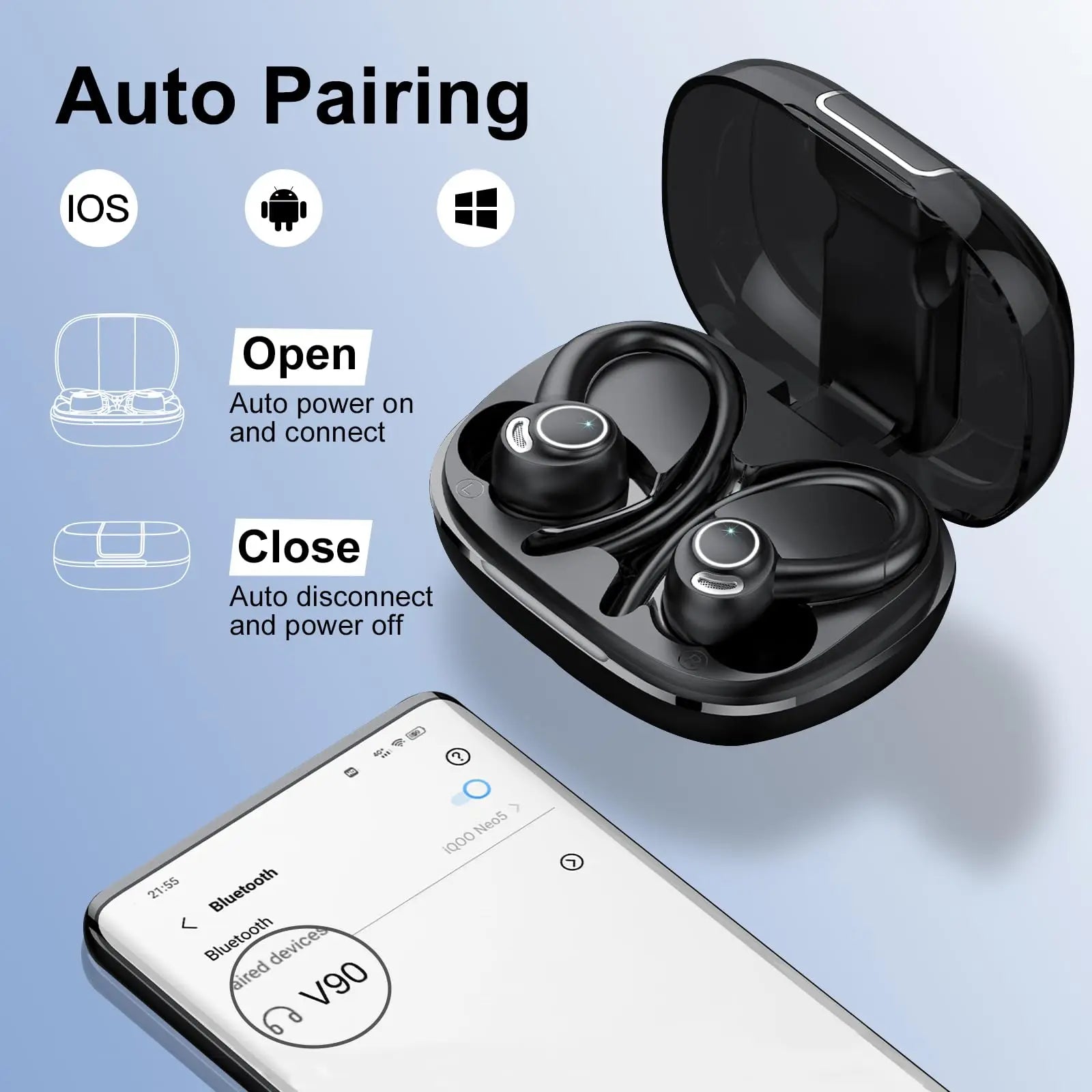 Auriculares Inalámbricos Btootos Sport | 48H | IP7 Impermeable | Mic HD | Bluetooth 5.3 | Running - Firu Total Sales