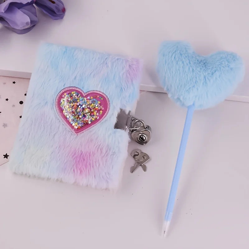 2 Pcs Heart-Shaped Notebook Set, Plush Diary And Plush Heart Pen, Suitable For School, Office, Holiday Gifts And Daily Notes