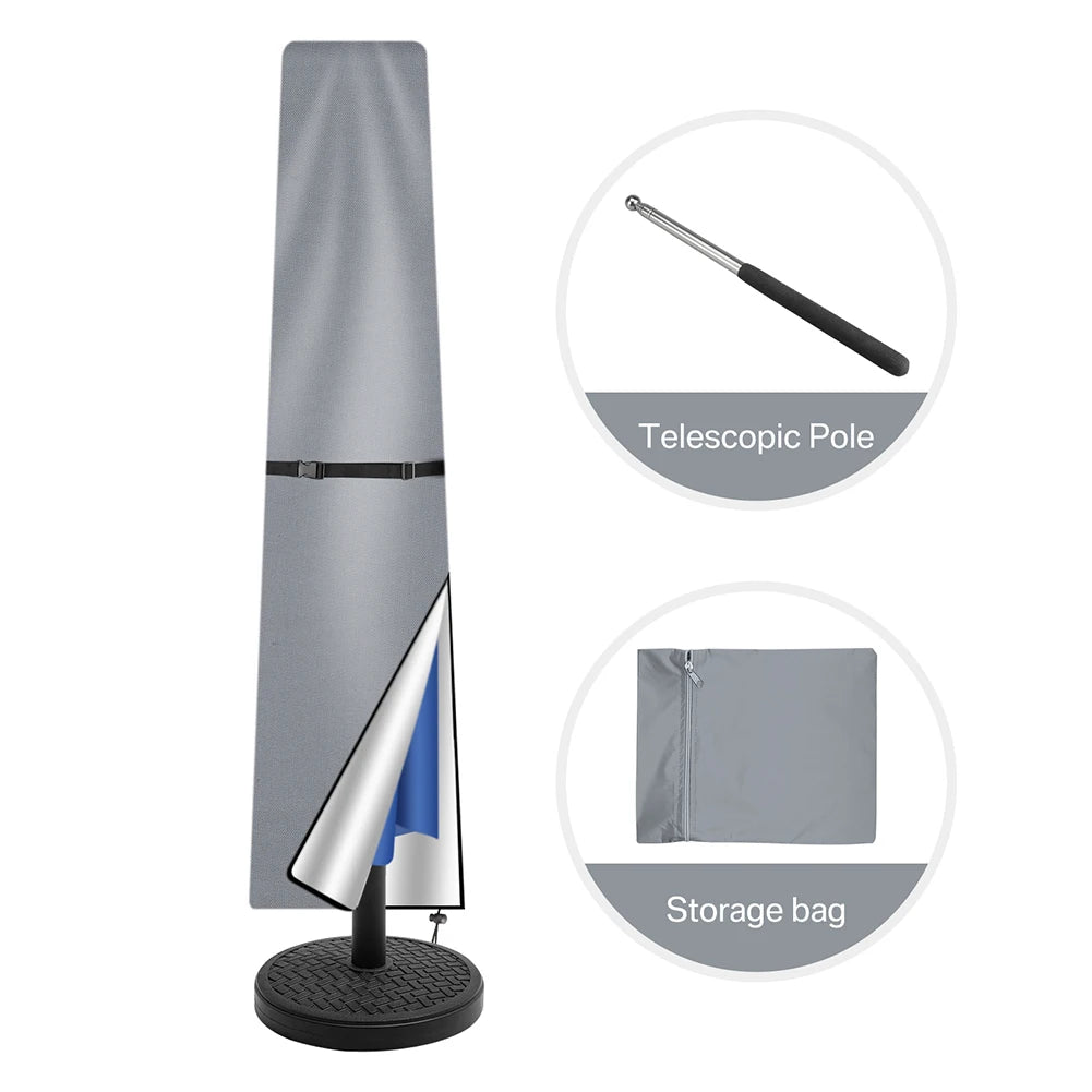 210D Straight Parasol Cover Waterproof Parasol Protective Cover with Zip Weatherproof UV-Anti Windproof Garden Umbrella Cover