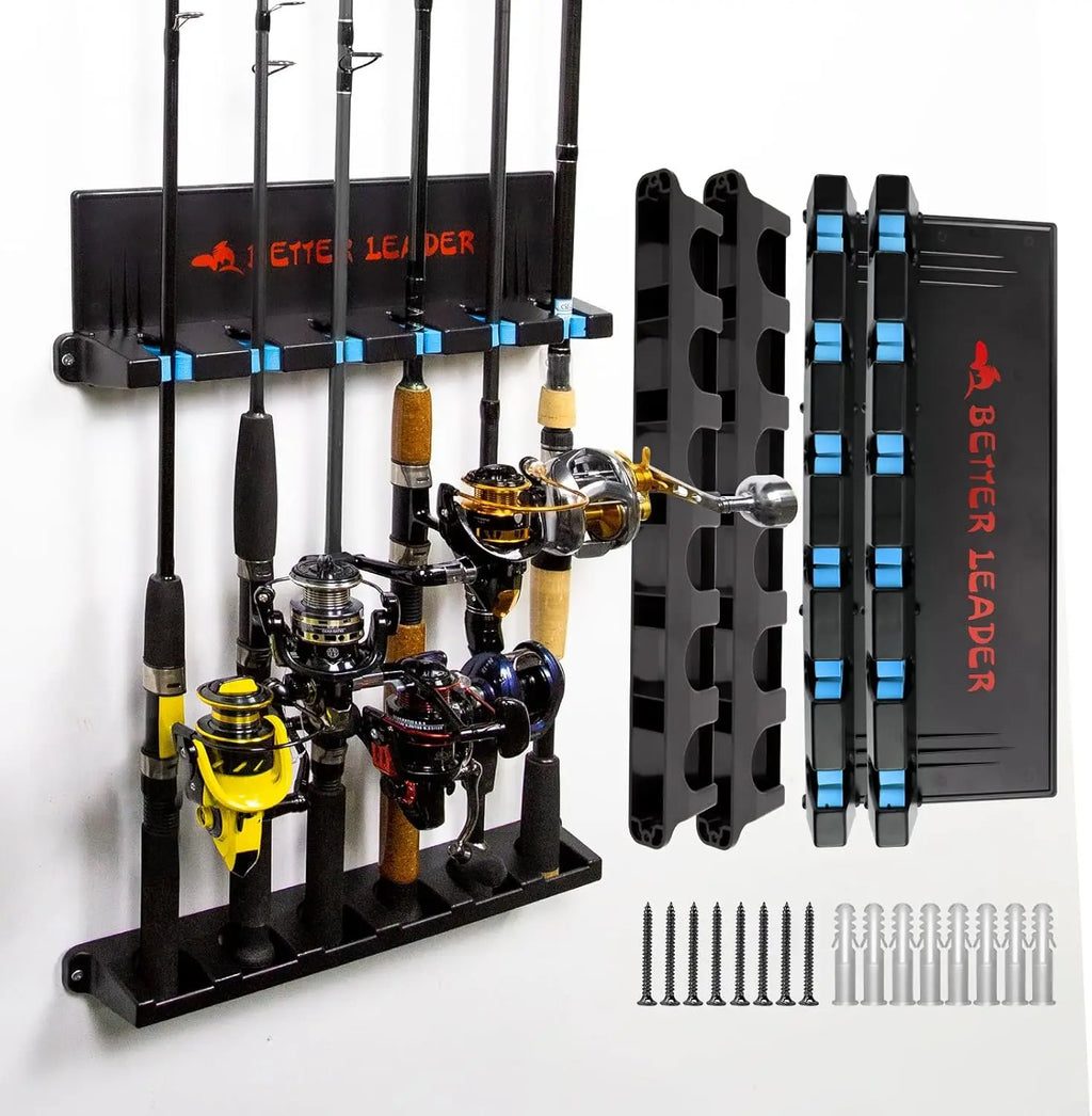 2 Pack Wall Mount Fishing Rod Holder, Holds Up to 12 Rods, Fits Diameter 3-19mm, Ideal Gift for Men