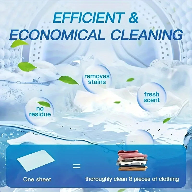 50Pcs Hypoallergenic Laundry Strips, Liquid-Free Biodegradable Powerful Decontamination Fresh Scent Cleaning Tablets