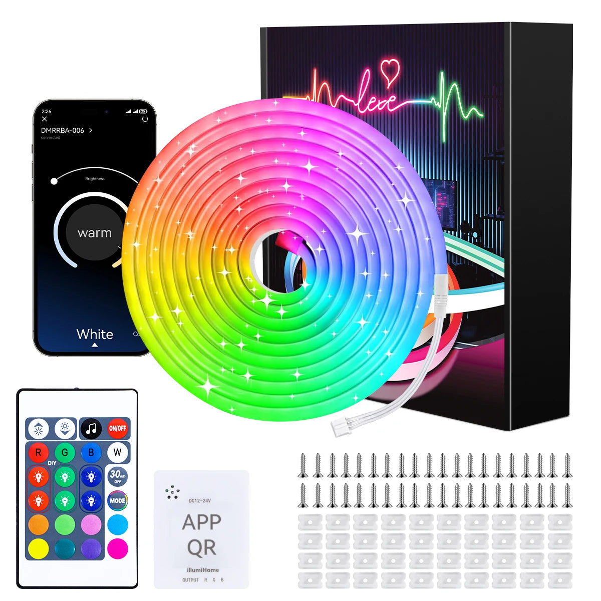 Tira Neón RGB Mexllex 30m/40m | Sincronización Musical | App y Control Remoto | Impermeable | Interior y Exterior - Firu Total Sales