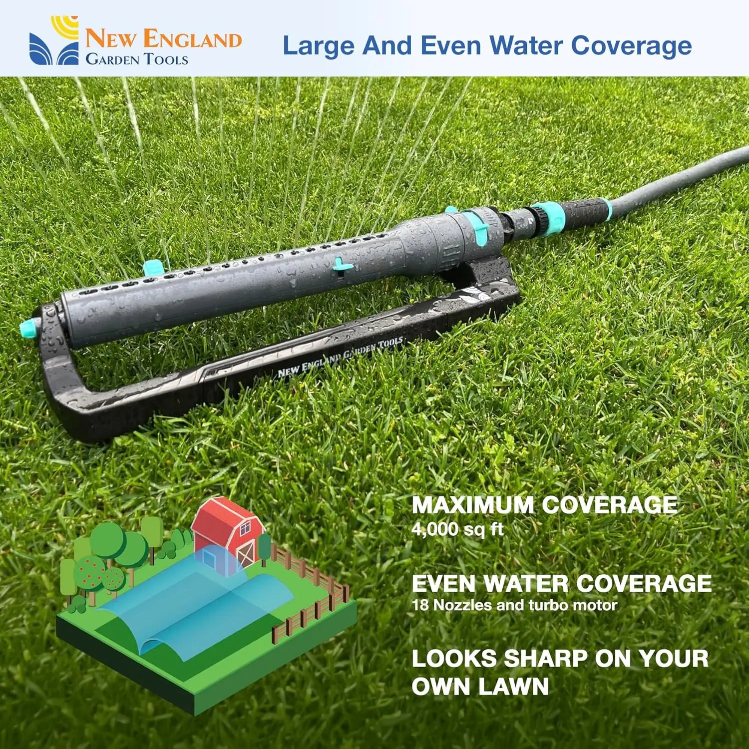 Water Sprinkler 100003 Adjustable Pattern to Cover 4,000 sq.ft. by New England Garden Tools
