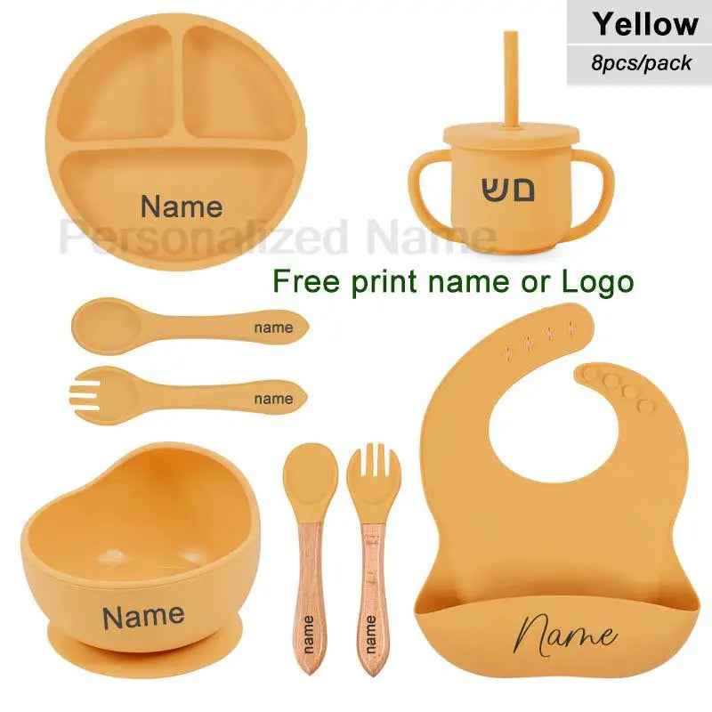 Set 6pcs Vajilla de Silicona para Bebé | Bol, Plato, Cuchara, Tenedor, Babero y Vaso 🍼