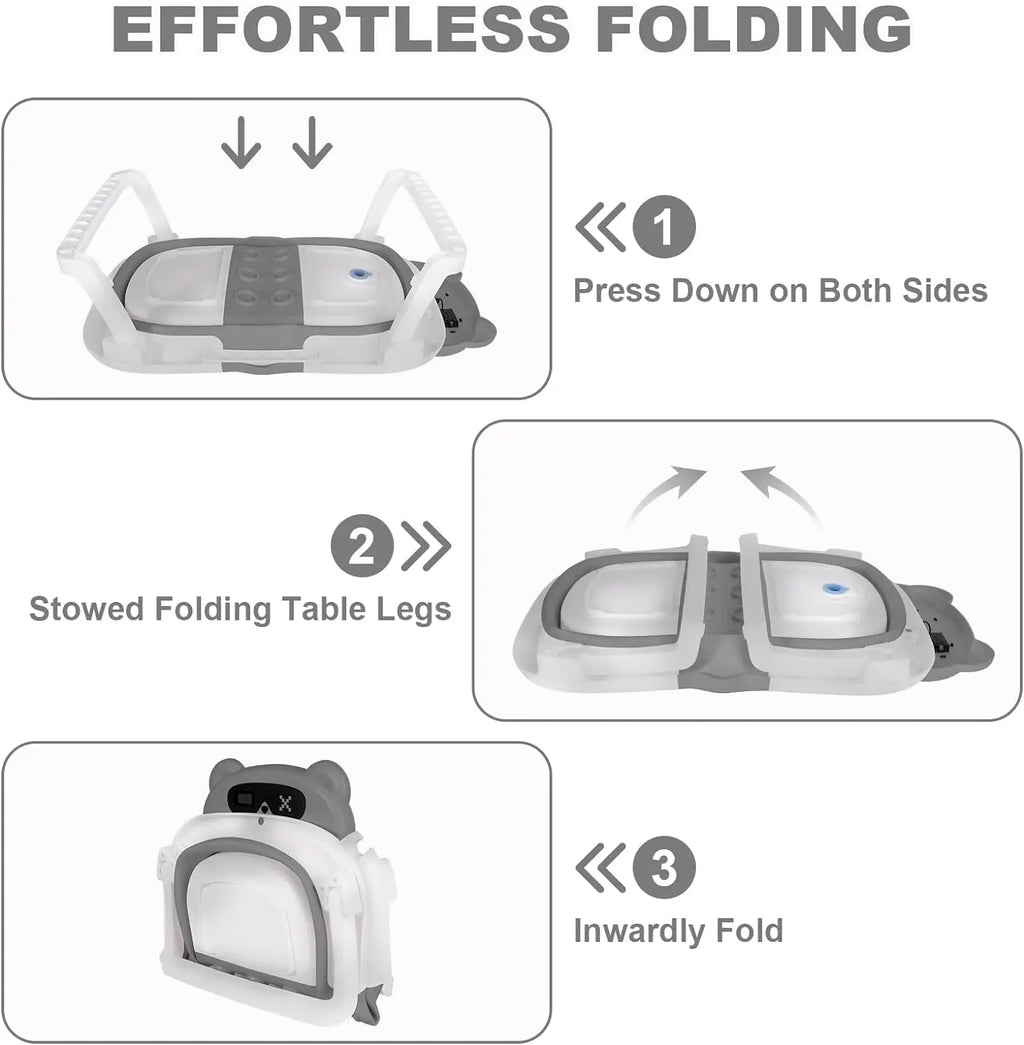 Baby Bath Tub with Bath Cushion Foldable Bathtub with Thermometer Shower Cap Shower Brush for Newborn and Toddler 0-36 Months