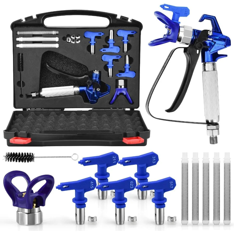 3600 PSI HighPressure Airless Paint Sprayer Gun with Integrated Tip Guard Includes 5 Spray Tips and 5 Replacement Filters Sizes