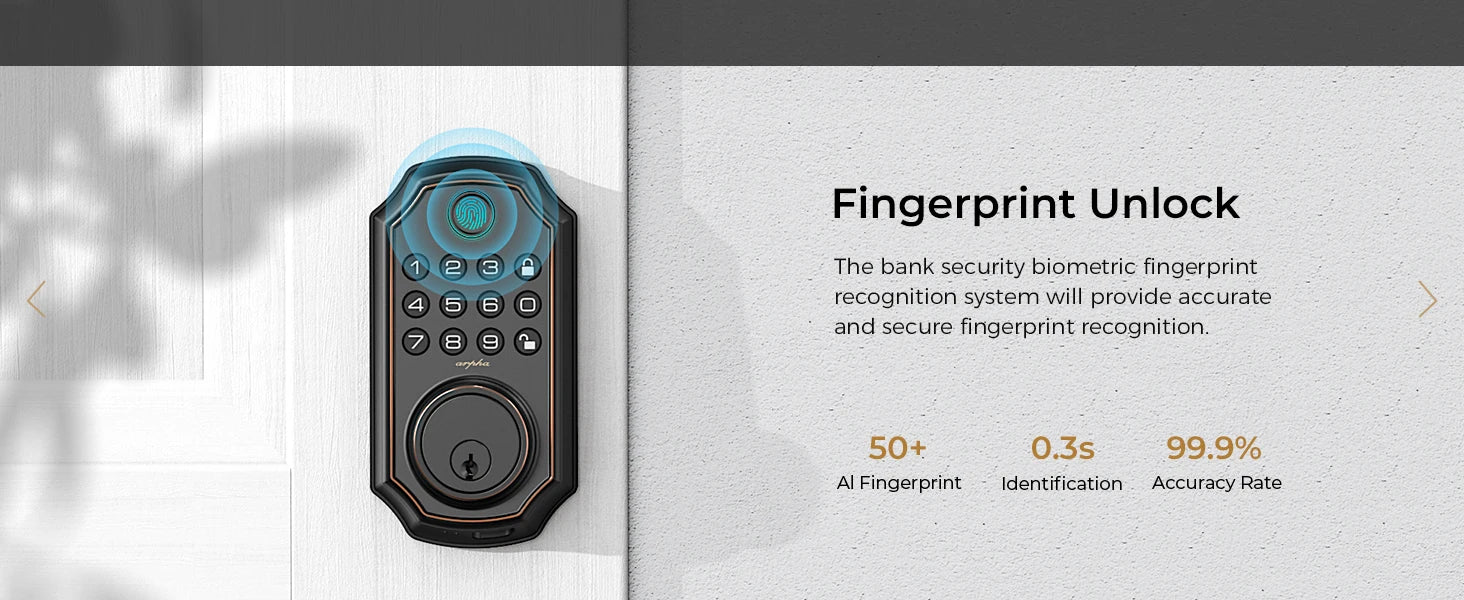 Arpha D280W WIFI Keyless Entry Door Lock 5-in-1 Smart Fingerprint Deadbolt w/ Keypad Electronic Deadbolt Auto-Lock One Touch Loc
