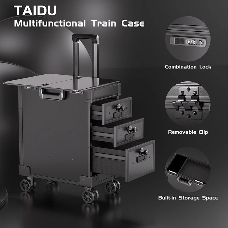 TAIDU Suitcase Tattoo With Three Drawers Luggage Case Composite PU ABS Traveling Case Large Storage Space Tattoo Equipment