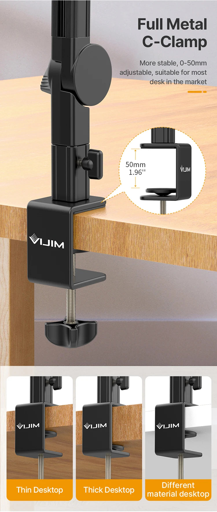 Vijim LS24 LS25 Microphone Boom Arm Stand Heavy Duty Desktop Adjustable DSLR Camera Smartphone Microphone Mount for Blue Yeti
