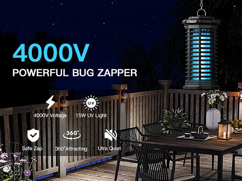 Trampa Eléctrica Mata Mosquitos 4000V 15W | IPX4 | Interior y Exterior 💚 - Firu Total Sales