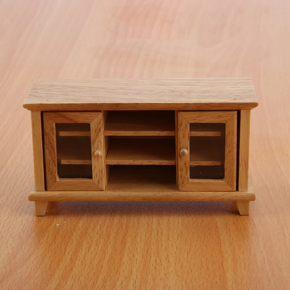 1/12 Scale Dollhouse Storage TV Cabinet Model Miniature Mini Wooden Furniture Children Gift