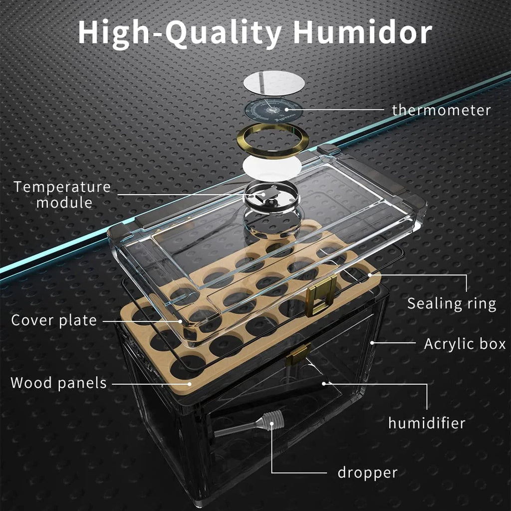 Acrylic Cigar Humidor With Hygrometer Humidifier Cedar Wood Tray Portable Humidor Box Cigar Case Fit 18-50 Smoking Accessories