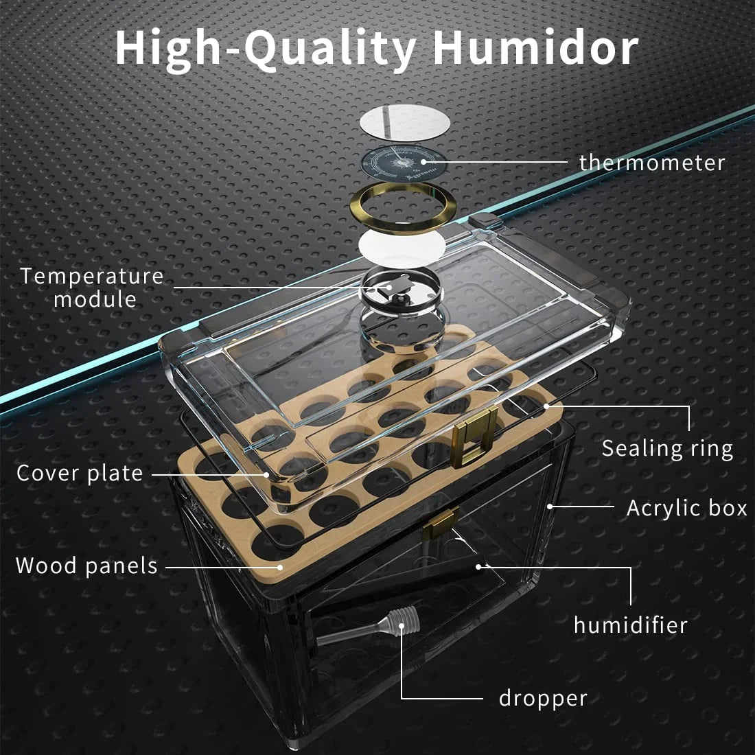 Acrylic Cigar Humidor With Hygrometer Humidifier Cedar Wood Tray Portable Humidor Box Cigar Case Fit 18-50 Smoking Accessories