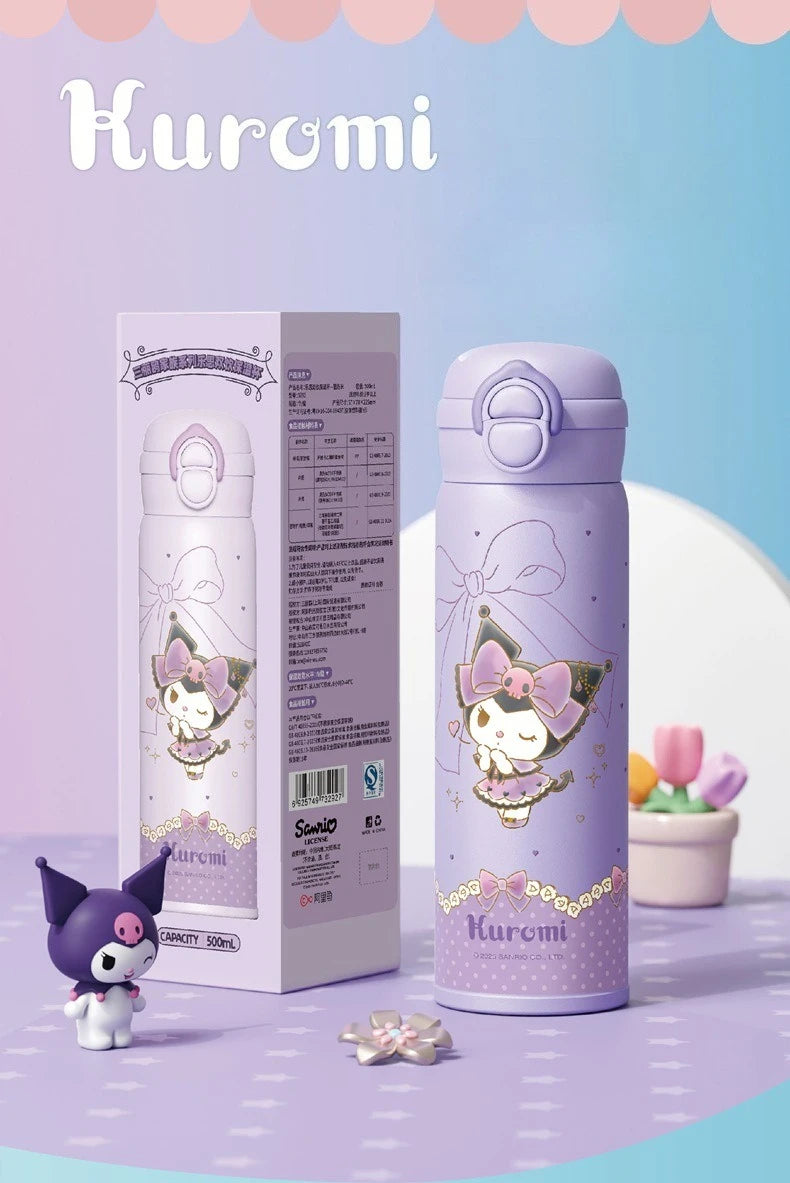 X&W 500ML for Sanrio My Melody Thermos Cups Cartoon Stainless Steel Vacuum Flask Student Cute Insulated Water Bottles Kids Cup