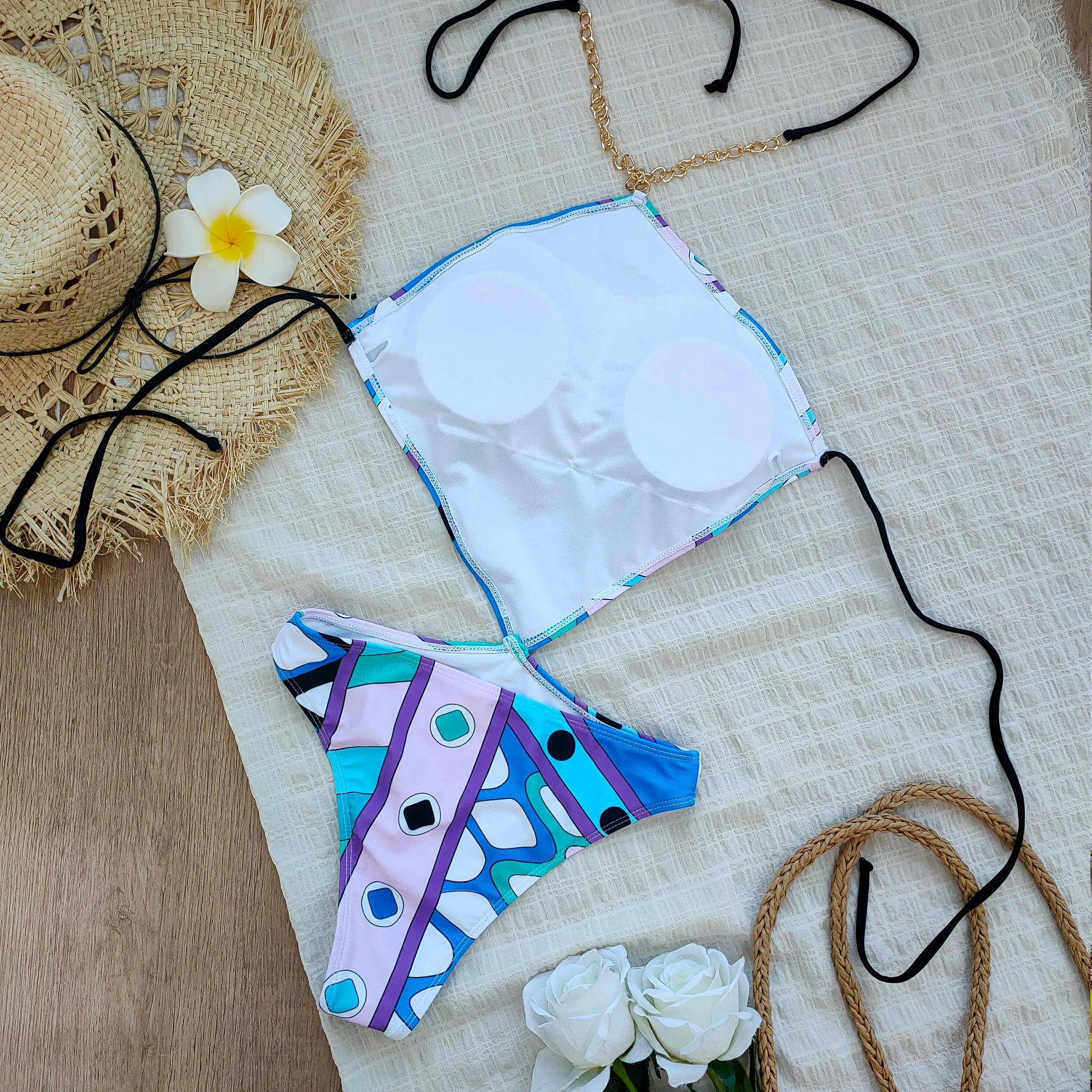 Cut Out Swimsuit Sexy Swimwear Halter Swimsuits Women Print Bathing Suits Swimwear Summer Beachwear Biquini Female