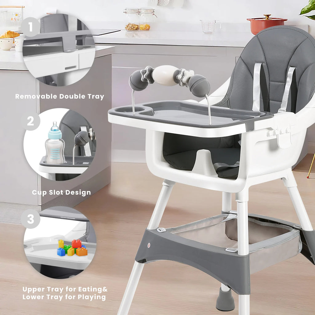 Silla Alta Portátil para Bebé | Convertible | Doble Plato y Porta Juguetes