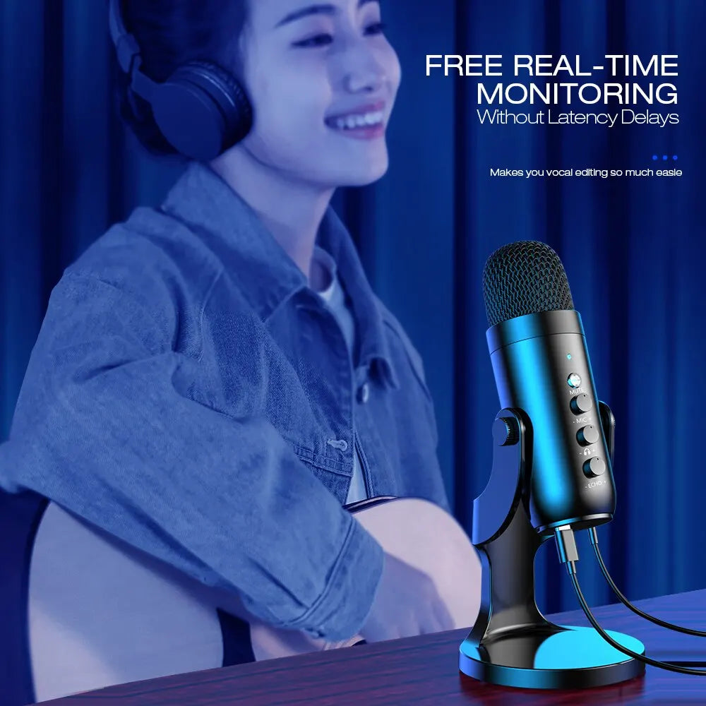 Micrófono USB Condensador HAOMUREN | PC/Mac Gaming Podcast | Adaptador Teléfono y Salida Auriculares - Firu Total Sales