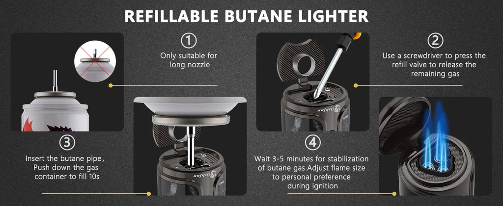Cigar Lighter with Cigar Punch Holder,Windproof Electric Torch Lighter,Refillable Butane Lighters for Smoking with Gift Box