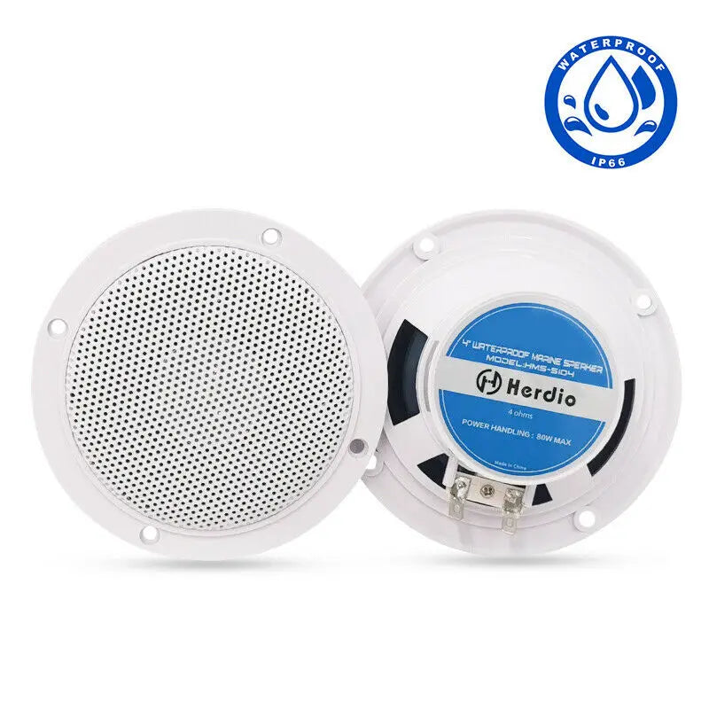 Herdio 4PCS 4'' 160W Marine Waterproof Bluetooth Speaker HIFI Full Range Stereo Motorcycle Boat UV-Proof Outdoor Sound Box
