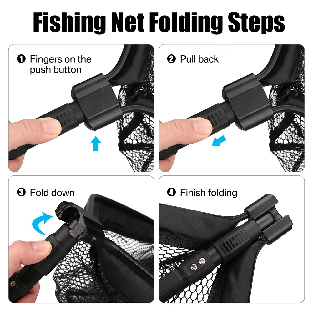 Collapsible Fishing Landing Net with Telescoping Pole Handle Extend to 190cm 100cm 80cm Fishing Net For Saltwater Freshwater