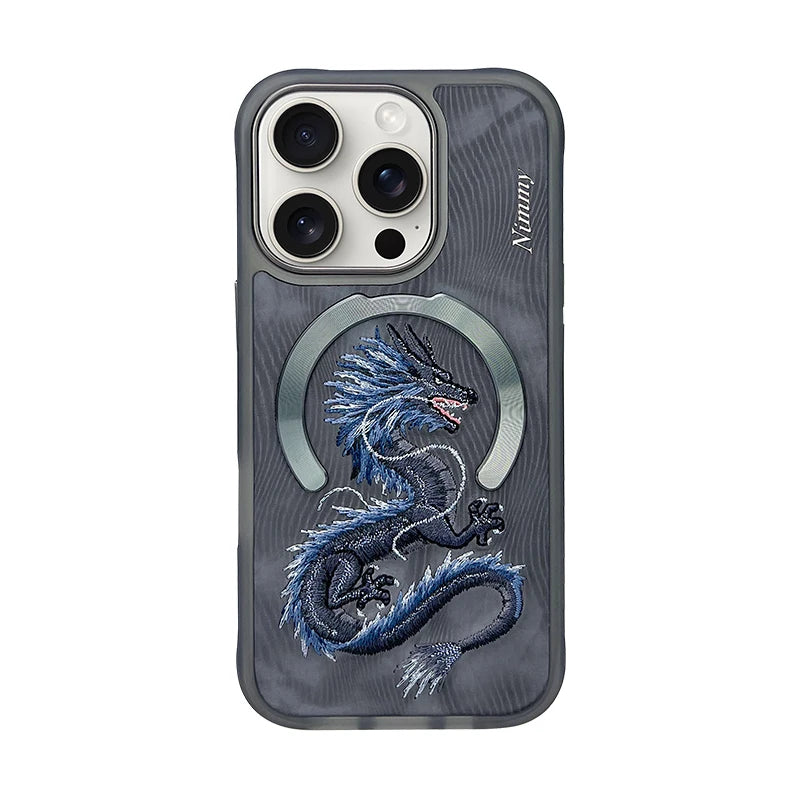 Dragon Phoenix 3D Embroidery Protective Case For iPhone 16 Pro Max Magnetic Wireless Charger Trend Original Fashion Cover - Firu Total Sales