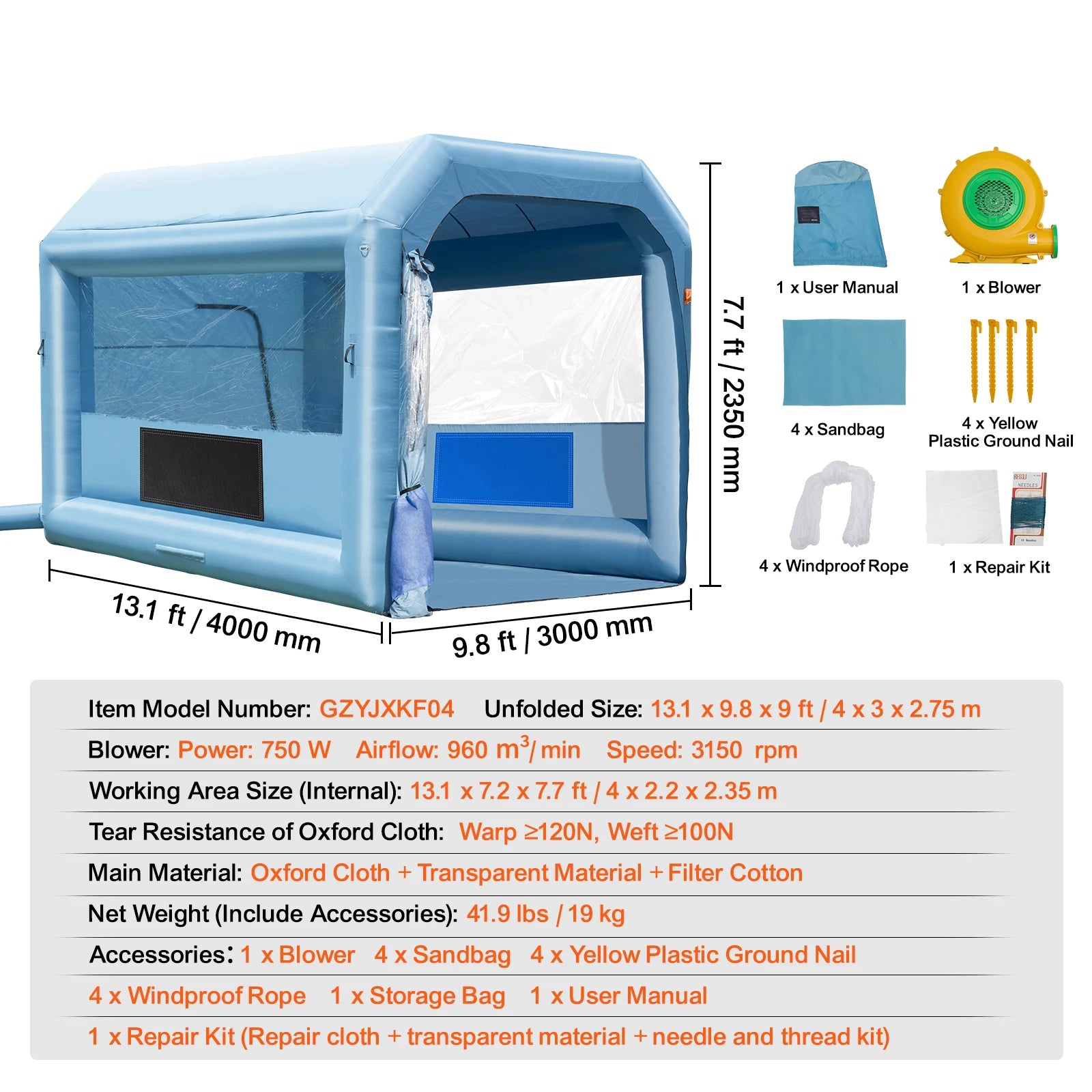 SucceBuy Inflatable Paint Booth Inflatable Spray Booth with Powerful Blowers and Air Filter System Portable Car Paint Booth