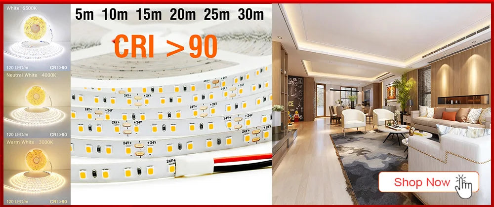 Tira LED dengsum DC24V | 120LEDs/m | Flexible y Cortable | 5m a 20m | 3000K/4000K/6500K | Sala - Firu Total Sales