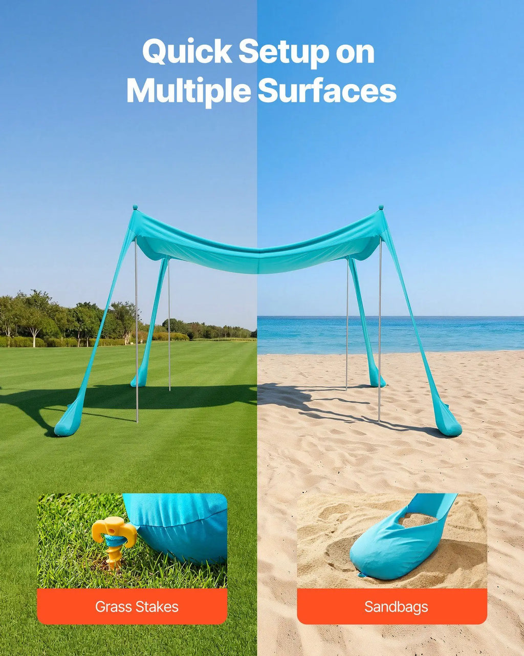 Beach Tent Sun Shelter, UPF50+ Sun Protection, 6.6 ft Tall, 10 x 10 ft, Easy Pop Up Beach Canopy with Sandbags, Stability Poles