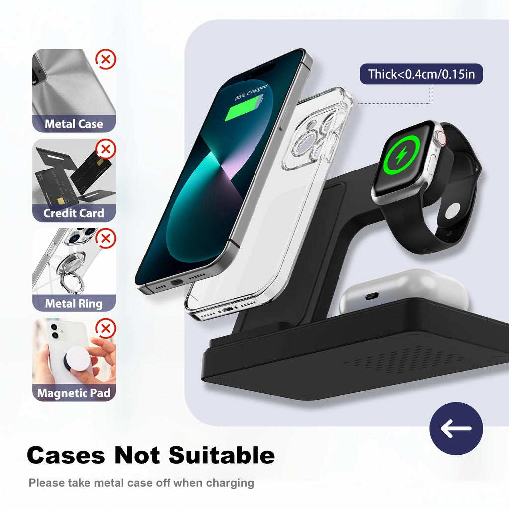 3-in-1 Magnetic Wireless Charger Stand 15W | iPhone + Apple Watch + AirPods Dock