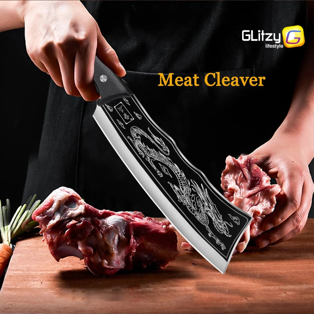 Handmade Meat Cleaver Heavy Duty Kitchen Knife Stainless Steel Butcher Slicing Boning Knife Forged Chopping Knife for Meat Fish