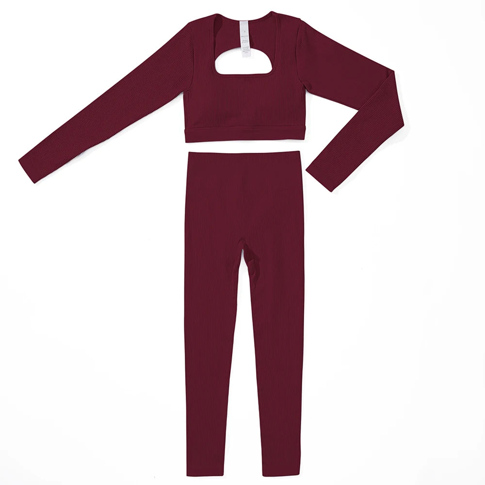 2PCS Yoga Suit Women Sports Set Quick-Drying Gym Set Tracksuit Running Workout Long Sleeve Sports Shirt Yoga Set Yoga Clothing