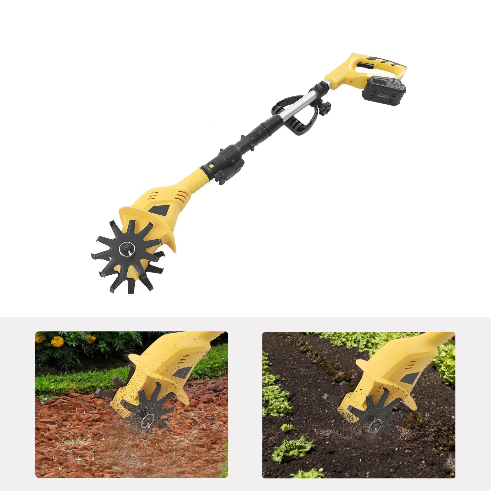 110-240V Cordless Tiller Cultivator Garden Cultivator Plowing Soil Extendable Pole for Lawn, Yard, Soil Cultivation 250RPM