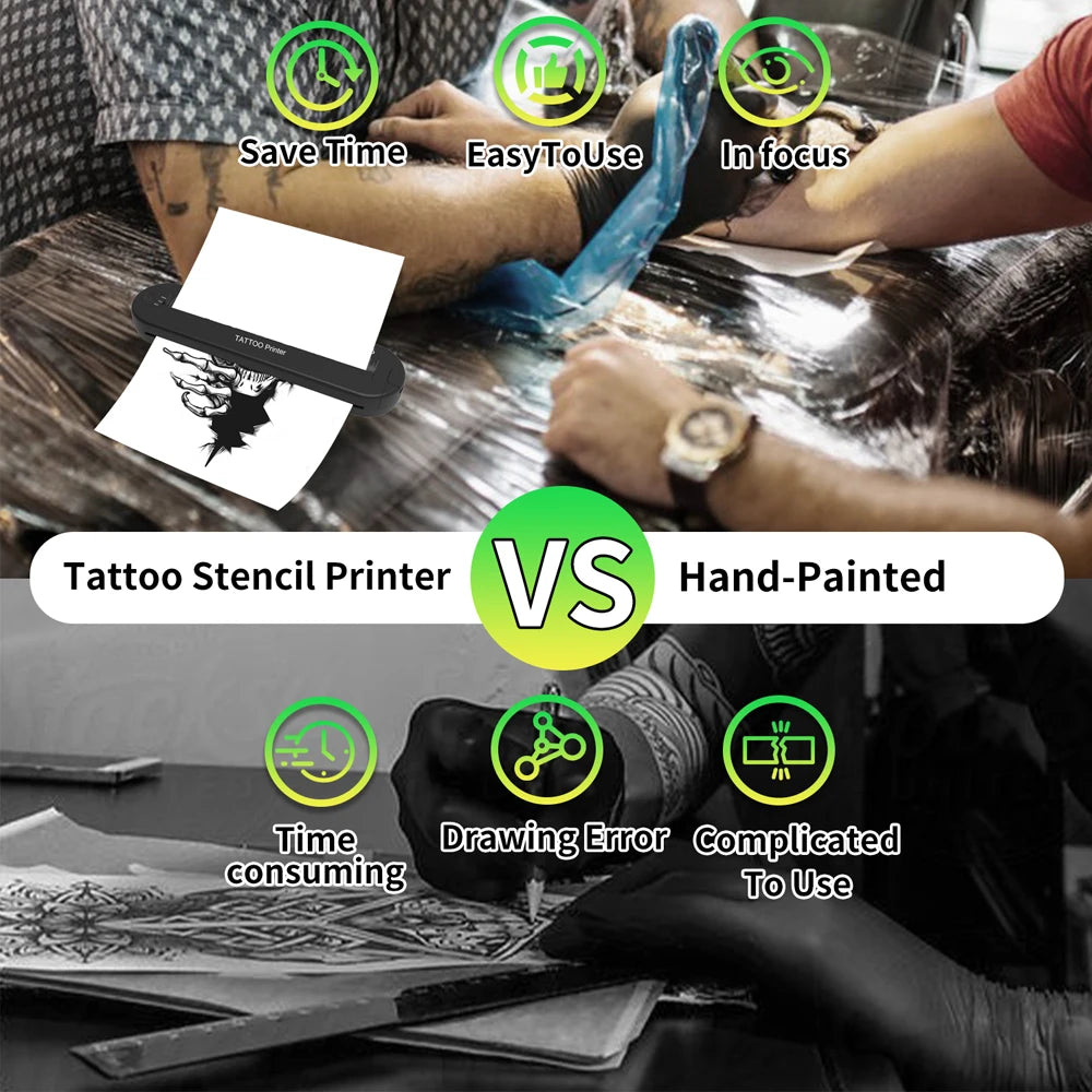 Yilong Ats886 Tattoo Printer Wireless Tattoo Stencil Printer Professional Thermal Transfer Bluetooth Portable Printer Copier