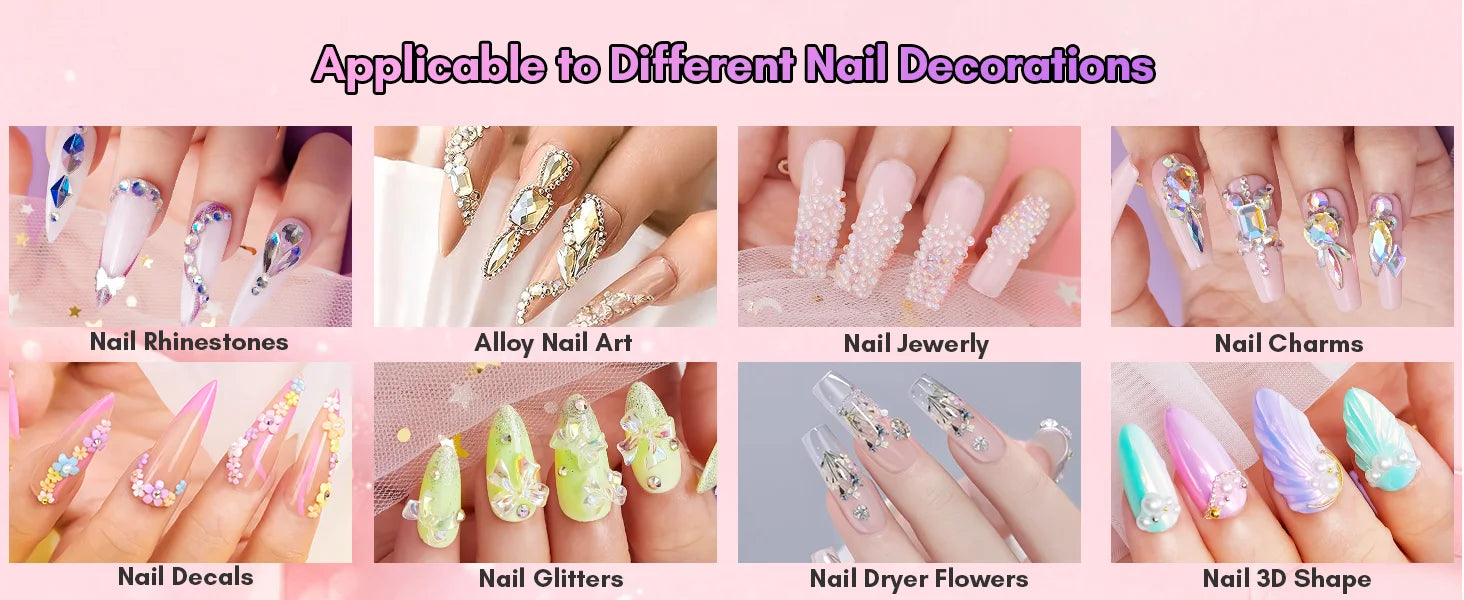 Makartt Nail Rhinestone Glue Set - Gel Nail Glue for Rhinestones, 3D Art Design Super Strong Adhesive for Charm Gems Jewel