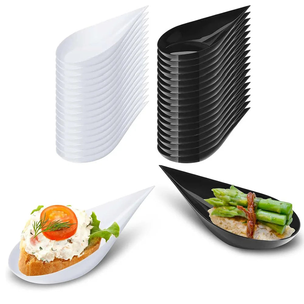 Tear Drop Mini Appetizer Plates,Reusable Plastic Spoons Desserts Appetizers Dishes Serving Plate,Catering Dessert Tasting Cups