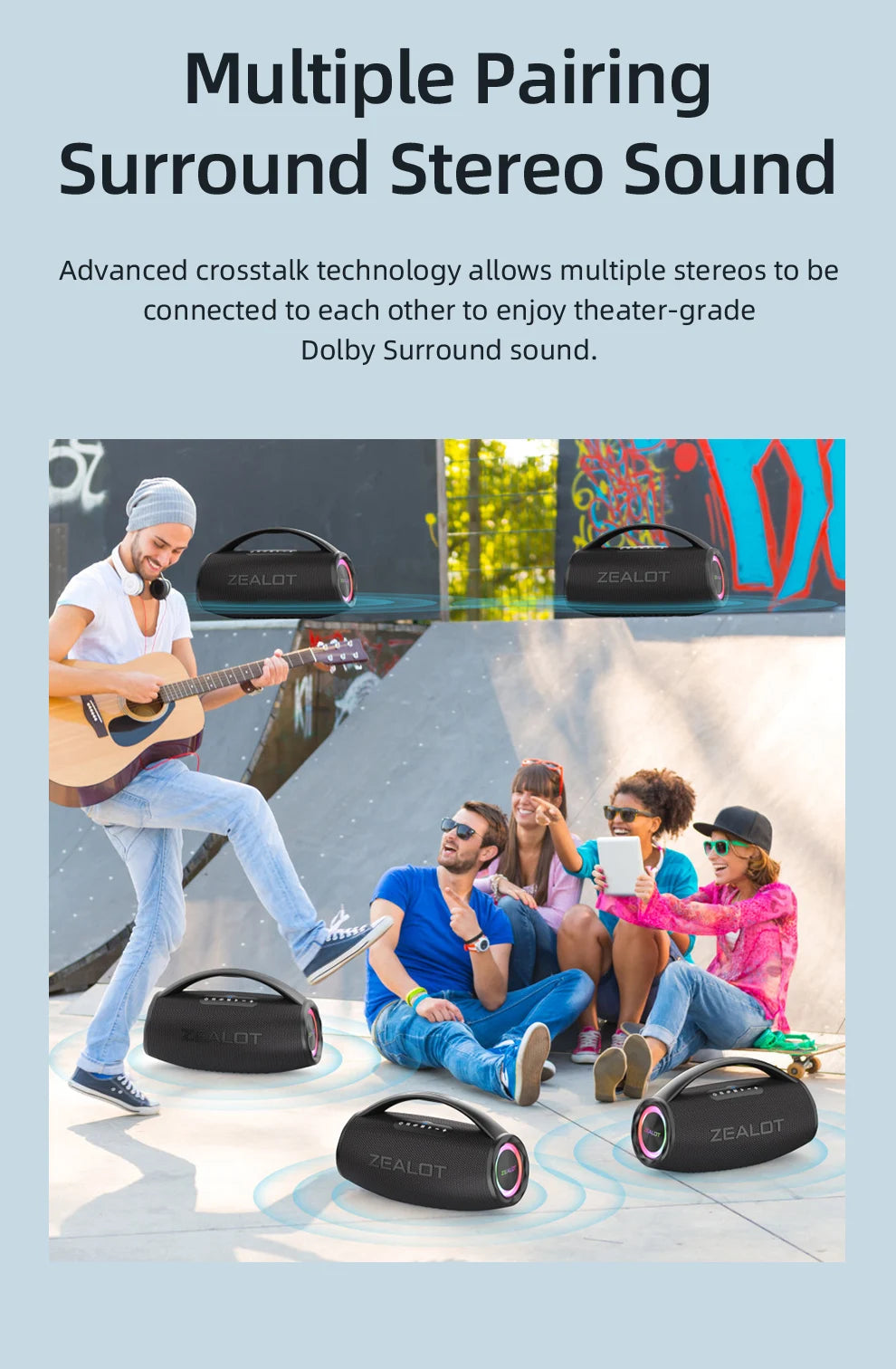 Zealot-S97 80W high power bluetooth speaker portable RGB colorful light waterproof wireless subwoofer 360 stereo surround TWS FM