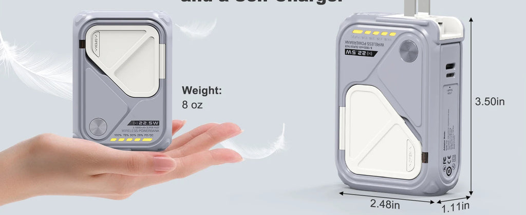 PD 22.5W Fast Charging 10000mAh Magnetic Wireless Power Bank USB Type-C Detachable Data Cable Phone Holder Emergency PowerBank
